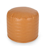 Contemporary Faux Leather Channel Stitch Pouf - NH797413