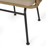 Outdoor Wicker Chair with Water Resistant Cushion, Set of 2, Light Brown and Beige - NH799413