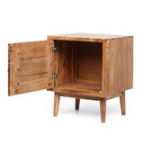 Handcrafted Boho Acacia Wood Nightstand, Natural - NH555413