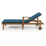 Outdoor Acacia Wood Chaise Lounge with Water Resistant Cushion - NH062513