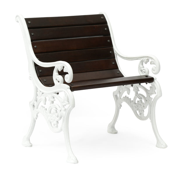 Outdoor Handcrafted Mango Wood Chair, Rustic Brown and White - NH229413