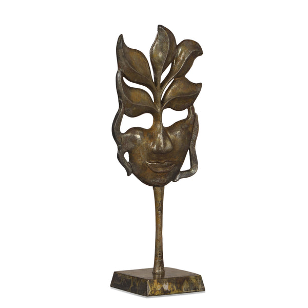 Handcrafted Aluminum Decorative Face Accessory with Stand, Brass - NH073413