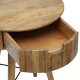 Mid-Century Modern Handcrafted Mango Wood End Table with Drawer, Natural and Black - NH733413