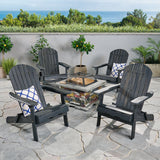 Outdoor 5 Piece Acacia Wood/ Light Weight Concrete Adirondack Chair Set with Fire Pit - NH313403