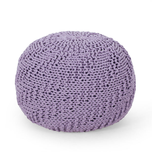 Modern Knitted Cotton Round Pouf - NH988313