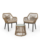 Outdoor Wicker 2 Seater Chat Set, Light Brown and Beige - NH100513