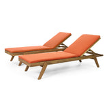 Outdoor Acacia Wood Chaise Lounge with Water Resistant Cushions, Set of 2 - NH148413