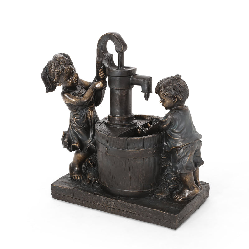 Outdoor Children at Water Pump Fountain, Dark Brown - NH773413