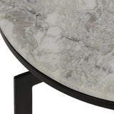 Modern Glam Handcrafted Marble Top Side Table, Natural White and Black - NH268413