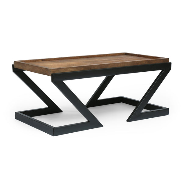 Modern Industrial Handcrafted Mango Wood Coffee Table, Dark Brown and Black - NH698413