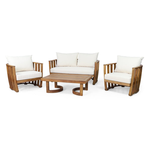 Outdoor Acacia Wood 4 Seater Chat Set with Cushions - NH479313