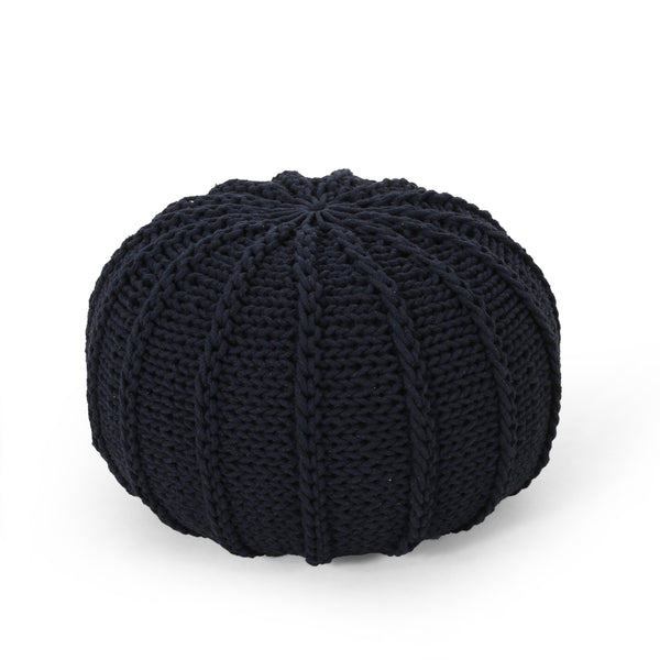 Modern Knitted Cotton Round Pouf - NH688313