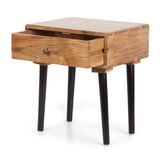 Handcrafted Mid-Century Modern Wooden Side Table with Drawer - NH660413