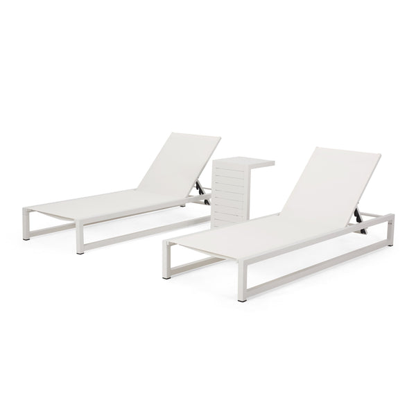 Outdoor Aluminum Chaise Lounge Set with C-Shaped End Table - NH615313