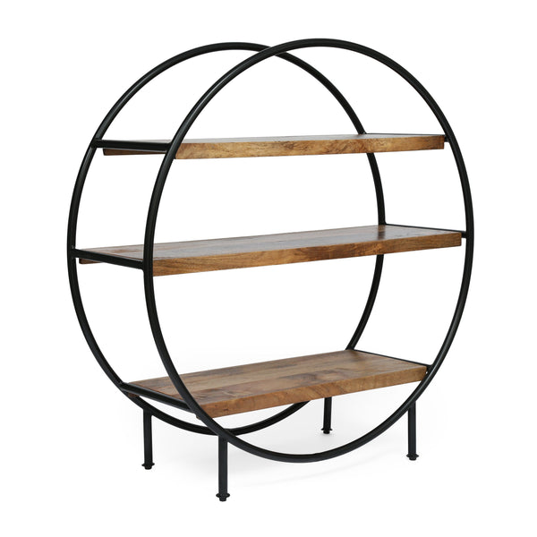 Handcrafted Industrial Circular Mango Wood Shelf - NH649313