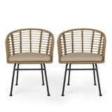 Outdoor Wicker Chair with Water Resistant Cushion, Set of 2, Light Brown and Beige - NH799413