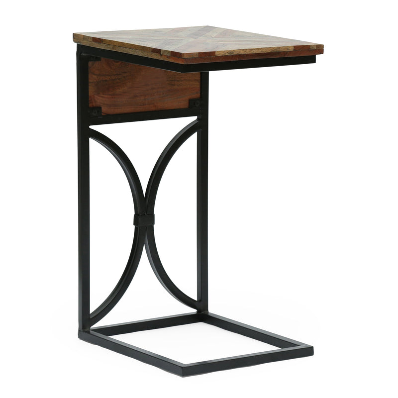 Boho Handcrafted Mango Wood C-Shaped Side Table, Natural and Black - NH552513