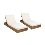 Outdoor Acacia Wood Chaise Lounge with Cushion (Set of 2) - NH614313