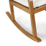 Outdoor Acacia Wood Rocking Chair with Cushion, Teak and Beige - NH536513