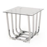 Modern Glass Top Side Table, Chrome - NH916413