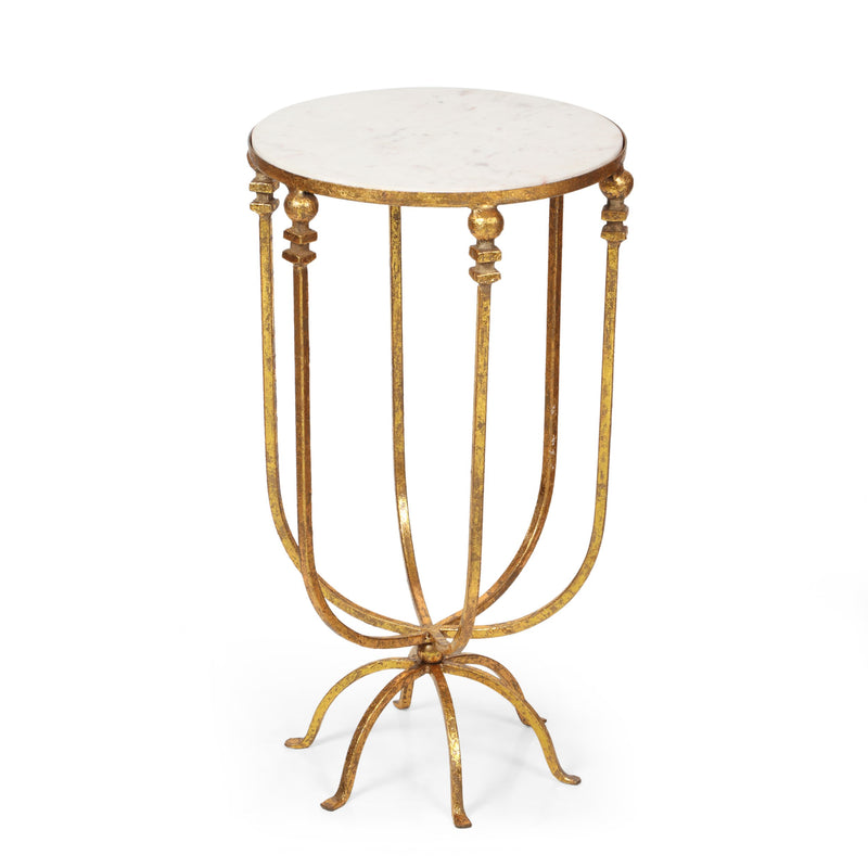 Modern Glam Handcrafted Marble Top Side Table, Gold and White - NH920513