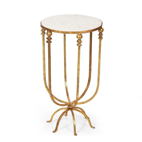 Modern Glam Handcrafted Marble Top Side Table, Gold and White - NH920513