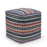 Boho Handcrafted Peruvian Print Cube Pouf - NH615413