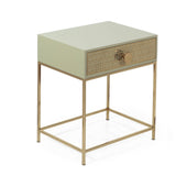 Modern Glam Handcrafted Scroll Mesh Nightstand, Light Gray and Gold - NH569413