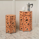 Outdoor Hexagonal Antique Orange Iron Accent Tables (Set of 2) - NH776692