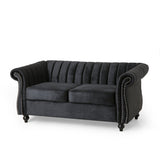 Modern Glam Channel Stitch Loveseat with Nailhead Trim - NH575413