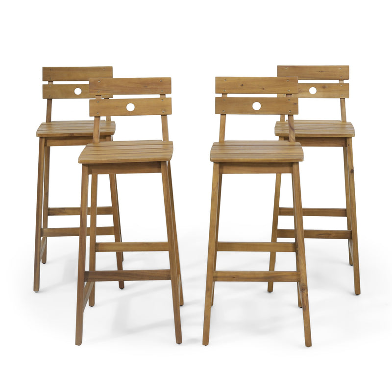 Outdoor/Indoor Acacia Wood Backed Barstools, Set of 4, Teak - NH083513