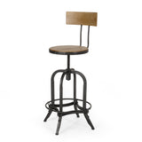 Modern Industrial Firwood Adjustable Height Swivel Barstools, Set of 2, Natural and Black Brushed Silver - NH225413