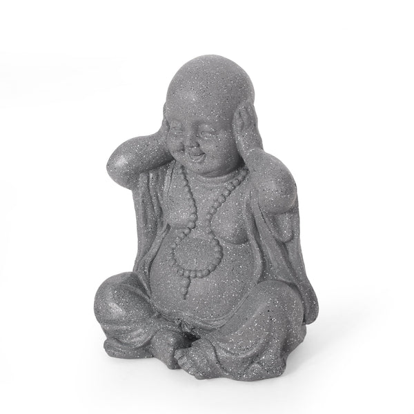 Outdoor Hear No Evil Monk Garden Statue, Stone Gray - NH363413