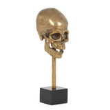 Handcrafted Aluminum Skull Decor with Stand, Raw Brass and Black - NH806413