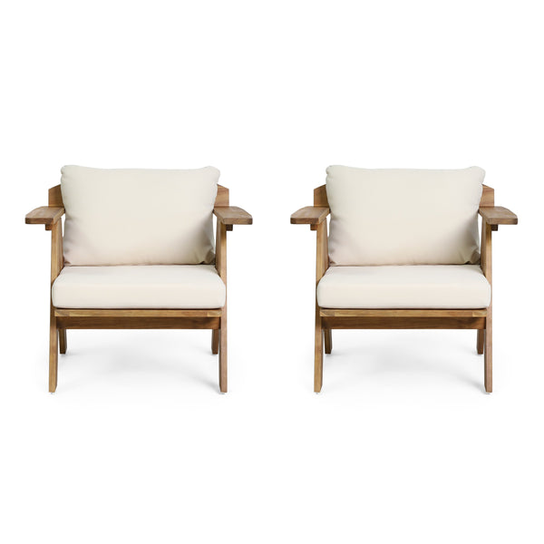 Outdoor Acacia Wood Club Chairs with Cushions (Set 2) - NH079313