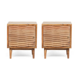 Handcrafted Boho Acacia Wood Nightstands, Set of 2, Natural - NH655413