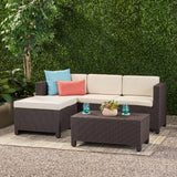 Outdoor Injection Molded Small Space 3 Seater L Shaped Sectional, Dark Brown and Beige - NH584113