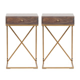 Rustic Glam Handcrafted Acacia Wood C-Shaped Side Tables, Set of 2, Dark Brown and Gold - NH124413