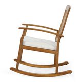 Outdoor Acacia Wood Rocking Chair with Cushion, Teak and Beige - NH536513