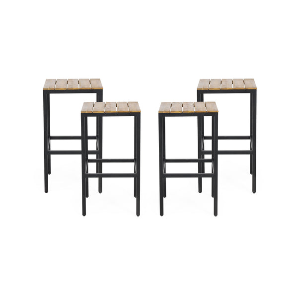 Outdoor Modern Industrial Acacia Wood Bar Stools (Set of 4) - NH402313