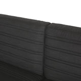 Outdoor Aluminum 3 Seater Sofa with Water Resistant Cushions, Black, Natural, and Dark Gray - NH258413