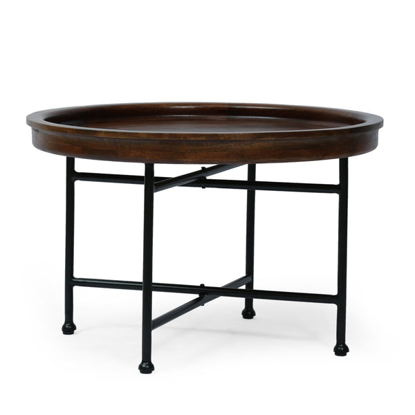 Modern Industrial Handcrafted Mango Wood Tray Top Coffee Table, Walnut Brown and Black - NH009413