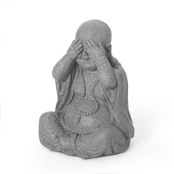 Outdoor See No Evil Monk Garden Statue, Stone Gray - NH563413