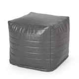 Contemporary Faux Leather Channel Stitch Pouf - NH797413