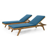 Outdoor Acacia Wood Chaise Lounge with Water Resistant Cushions, Set of 2 - NH148413