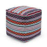 Boho Handcrafted Peruvian Print Cube Pouf - NH615413