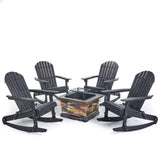 Outdoor 5 Piece Acacia Wood/ Light Weight Concrete Adirondack Chair Set with Fire Pit - NH313403